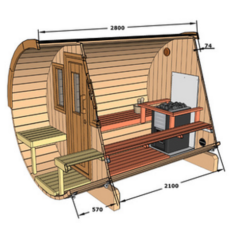 Afmetingen barrelsauna met veranda